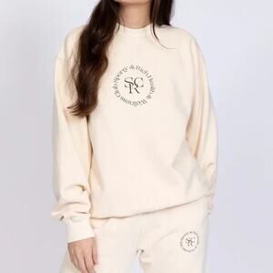 SPORTY & RICH SRHWC Crewneck Sweatshirt Size XS Beige / Black Made in USA